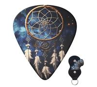 6 púas de guitarra personalizadas de 3 grosores diferentes con caja de almacenamiento, diseño de atrapasueños blanco, accesorios de guitarra medianos y finos (0.46 mm, 0.71 mm, 0.96 mm)