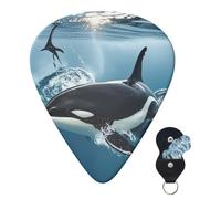 6 púas de guitarra personalizadas de 3 grosores diferentes con caja de almacenamiento, púas de guitarra Orca Killer Whale, accesorios de guitarra medianos y finos (0,46 mm, 0,71 mm, 0,96 mm)