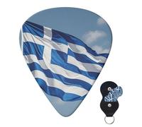 6 púas de guitarra personalizadas de 3 grosores diferentes con caja de almacenamiento, púas de guitarra con bandera griega, accesorios de guitarra medianos y finos (0.46 mm, 0.71 mm, 0.96 mm)
