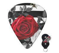6 púas de guitarra personalizadas de 3 grosores diferentes con caja de almacenamiento, rayas blancas y negras, rosas rojas, flores, púas de guitarra, accesorios de guitarra medianos y finos (0.46 mm