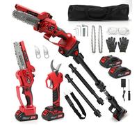 6 Pulgadas Mini Motosierra Telescopica & 55 mm Tijeras de Podar Eléctricas, 4 en 1 Kit de Herramientas de Jardín con 2 * 2 Ah Baterías, Alcance Máximo Hasta 4,5 m