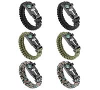 6 Pulseras de Supervivencia - 5 en 1 pulsera de outdoor 26x2,5cm - Paracord - Con pedernal, silbato, brújula, raspador, cuerda - Para camping, senderismo, emergencia (negro, verde, camuflaje)