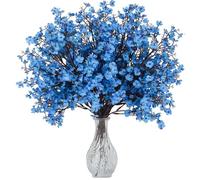 6 Ramos Flores Artificiales de Cerezo Decoracion Plantas Artificiales Exterior Geranios Artificiales Exterior Imitación de Aliento De Bebé Adecuados para Decoración Del Hogar, Bodas Y Jardín (Azul)