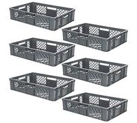 6 recipientes apilables, PE-HD, calidad industrial, apto para alimentos, 600 x 400 x 150 mm, color gris