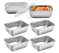 6 recipientes herméticos de acero inoxidable con tapa, 500 ml, apilables, recipientes de acero inoxidable con tapa, reutilizables, aptos para lavavajillas y saludables, 13,5 x 10,5 x 5 cm