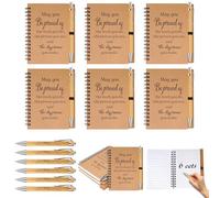 6 regalos de agradecimiento,cuaderno de espiral de papel kraft A6 con mensaje inspirador y 6 Bolígrafo de madera,Regalos de despedida, perfectos para amigos,compañeros de trabajo y miembros del equipo