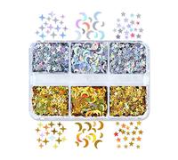 6 Rejillas Mezcla de Colores Pequeña Estrella Brillo Relleno para Resina Epoxi UV Fabricación de Joyas Suministros de Decoración Nail Art Lentejuelas Copos Brillantes Escamas para para de