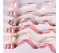 6 Rollos Cinta para Ramos de Flores, 25mm x 4,6m Doble Cara para Boda, Regalo, Invitaciones, Decoración Artesanal, Baby Shower, Fiestas, Citas - Seda Rosa (6 Colores)