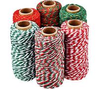6 Rollos Cordón Navideño de Envolver Regalos Cuerda de Algodón de Guita de Panadero para Embalar Artesanías Suministro de Decoración de Jardín, 6 Colores