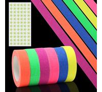 6 Rollos de Cinta Adhesiva Neon, Cinta Adhesiva Fluorescente Activada por UV y Luminescente para Fiesta con Luz Negra, Halloween, Marcación de Escenarios, Impermeable y Escribible (5m x 15mm)
