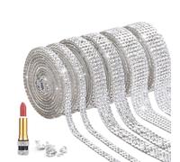 6 rollos de cinta de estrás autoadhesiva con diamantes de imitación, cinta brillante de cristal para decoración de bodas DIY, cinta plateada para despedida de soltera, artesanía y decoración (plata, 3