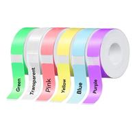 6 rollos de cinta de etiquetas de 12 x 40 mm, papel de etiquetado para impresora de etiquetas P15/D30, 990 etiquetas/6 rollos (multicolor + transparente)