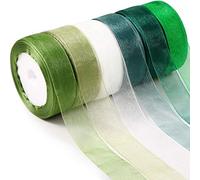 6 rollos de cinta de gasa transparente de organza de satén para envolver la decoración del día de San Valentín, boda, cumpleaños, guirnalda (25 yardas cada rollo, serie verde)
