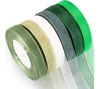 6 rollos de cinta de gasa transparente de satén de organza para envolver la decoración del día de San Valentín, boda, ramo de cumpleaños (serie verde, 0.6 pulgadas x 50 yardas cada rollo)