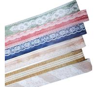 6 rollos de cinta Washi con patrón de encaje, pegatinas decorativas de papel japonés de 1,57 pulgadas, con Clip de madera para álbumes de recortes, diarios, suministros para manualidades