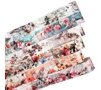 6 rollos de cinta Washi con patrón de encaje, pegatinas decorativas de papel japonés de 1,57 pulgadas, con Clip de madera para álbumes de recortes, diarios, suministros para manualidades