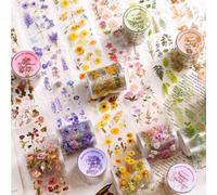 6 Rollos de Cinta Washi PET Adhesiva para Scrapbooking, Flores, Plantas, Flores Secas Adhesivas Coloridas Decorativas para Álbum Diario, Artesanía y Manualidades