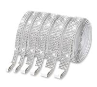 6 Rollos de Cintas de Estrás Autoadhesivas, 3 Anchos de Piedras Brillantes Plateadas, Cintas con Lentejuelas para Manualidades DIY y Decoración de Fiestas