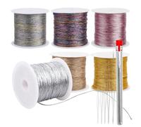 6 rollos de hilo metálico de 300 m de hilo dorado y 5 agujas de perlas, hilo dorado fino con purpurina, hilo de plata, hilos de seda para manualidades para manualidades, pulseras, collares, etc