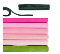 6 rollos de papel crepé artificial con 50 tallos de alambre | Papel crepé pastel de arte floral para boda, compromiso, graduación, jardín de infantes