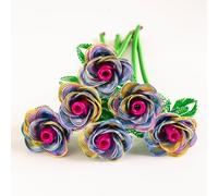 6 rosas de metal hechas a mano, impermeables, a prueba de óxido, decoración floral de rosa de aluminio, nunca se decolora, amor eterno, patio, cocina, baños, decoración de balcón al aire libre, flor