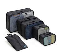 6 Set de Organizador de Equipaje, 1 Bolsas de zapatos,Impermeable Organizador de Maleta Bolsa para Ropa Sucia de Viaje, Material Nylon (Negro)