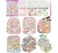 6 Sets De Pegatinas De Escena Con 1 Pinza Para Polvos, Pegatinas 3D, Pegatinas Stitch, Pegatinas Diy Adorables Para Adultos Y Niños