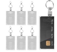 6 Sets Porta Tarjetas Identificativas, con Ranura para el Pulgar y Clip, Funda Tarjeta Transparente, Vertical, Portatarjetas Colgante Impermeable, Badge Holder para Tarjetas Estudiante Crédito Llaves