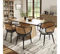 6 sillas de comedor con respaldo de ratán, cojín de asiento