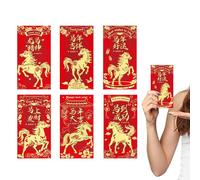 6 sobres rojos de caballo dorado, 2026 con patrón de caballo en relieve 3D, sobres para festivales para dinero en efectivo, bolsillo rojo para dinero de Año Nuevo para festivales de primavera, Navidad