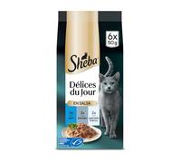 6 sobres x 50 g Sheba Délices du Jour en Salsa de atún, Bacalao y Pescado Blanco alimento húmedo para gatos