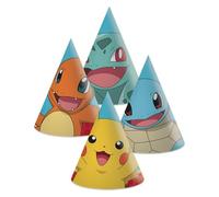 6 sombreros de fiesta * POKEMON * como disfraz para cumpleaños infantiles y fiestas | con banda de goma, 17 x 16 cm, de cartón, decoración de cumpleaños para niños