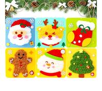 6 Stück DIY Stickbilder Kinder Select Zone Nähset Weihnachten Set Cartoon Tiere Nähspass für Kinder aus Wolle Weihnachten Bastelset Mädchen und Jungen ab 6 Jahre