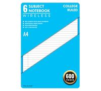 6 Subject Wireless Notebook College Ruled Blue cover: 600 Numbered Pages with Table of Contents for each subject | 300+ Sheets | 8.5 x 11 inches