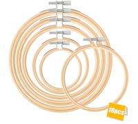 6 Tamaños Aros de Bordado de Bambú (8-10-13-15-18-20cm), 18 Piezas Bastidores para Bordados, Marcos de Punto de Cruz Ajustables, Adecuado para Bordado, Obras de Arte y Herramientas DIY