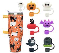 6 Tapas de Pajitas Halloween para Stanley Cup 30/40 oz,Accesorios Cup con Diseños de Calabaza,Murciélago,Tapa de Paja Silicona 10mm Reutilizable,Cubiertas para Pajitas Stanley Antipolvo