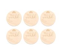6 Tarjetas de Hitos de Madera - Discos de Madera de Hitos Mensuales de 4,65 X 4,65 X 0,12 Pulgadas - Accesorios de Fotografía para Recién Nacidos con Cartel de Hola Mundo para