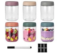 6 Tarros de Cristal con Tapa, 500ML Overnight Oats Jar, Tarros de Cristal con Tapa Hermética, Mason Jars Tarros de Yogur, Tarros de Vidrio Cocina Almacenaje, para yogur, Avena Durante La Noch.ect