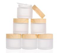 6 tarros de cristal, latas vacías de 60 ml, recipientes para crema, pequeñas latas con funda de grano de madera, tarros de cristal esmerilado utilizados para cosméticos, bálsamos labiales, lociones,