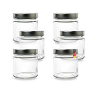 6 tarros vacíos redondos 212 ml, blanco TO 66 Deep con tapa blanca, para rellenar mermeladas, jaleas, especias y miel. Mini y probadores, vasos para rellenar y conservar.