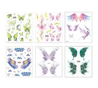 6 tatuajes temporales para la cara:alas de ángel,mariposa brillante,pegatinas para la cara.Transferencia de agua,maquillaje para festivales,fiestas de baile,cosplay,pegatinas resistentes agua.