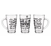 Sendez 6 vasos de latte macchiato de 300 ml y 6 cucharas de acero inoxidable (gratis) con diseño de café.