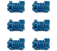 6 tren de cerámica con imán (4,5 cm), bombonera, marcador de sitio (azul cobalto)
