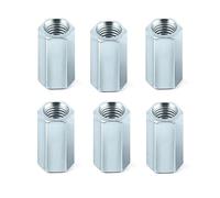 6 tuercas largas M6 x 20 mm, manguitos roscados de acero galvanizado, tuercas hexagonales de conexión duraderas para unión de tornillos y pernos, accesorios resistentes de montaje metálico