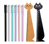 6 Uds Bolígrafos De Gel Para Gatos Y 2 Uds Reglas Para Gatos, Papelería Bonita, Papelería Creativa De Dibujos Animados, Útiles Escolares, Papelería Para Estudiantes