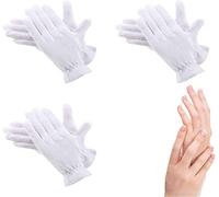 6 unidades (3 pares) guantes de algodón blanco para manos secas, hidratante, cosméticos, eccemas, spa y joyas de monedas, inspección, manos para servir