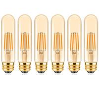 6 Unidades 4W T10 LED Bombilla de Filamento Retro Bombilla Estilo de Edison, 400 Lumen, E27, Luz Blanca Cálida 2200K, 4W LED Bombilla Sustituye a 40W bombilla incandescente (Amber, T10)
