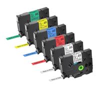 6 unidades de cinta de etiquetas con impresión negra de 0,47 pulgadas en blanco transparente, rojo, azul, amarillo y verde, compatible con suministros de impresora TZe 131 231 431 531 631 731