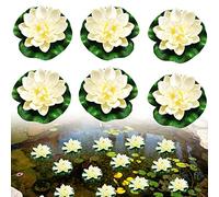6 unidades de flores flotantes, plantas de lirio de agua artificiales, flores artificiales de loto blanco, plantas de estanque artificiales, decoración de estanque para jardín, terraza, acuario,