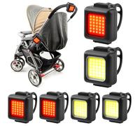 6 unidades de luz para cochecito de bebé, recargable por USB, con 3 modos de luz, IPX5, luz impermeable para andador, color rojo y blanco, apto para todos los cochecitos